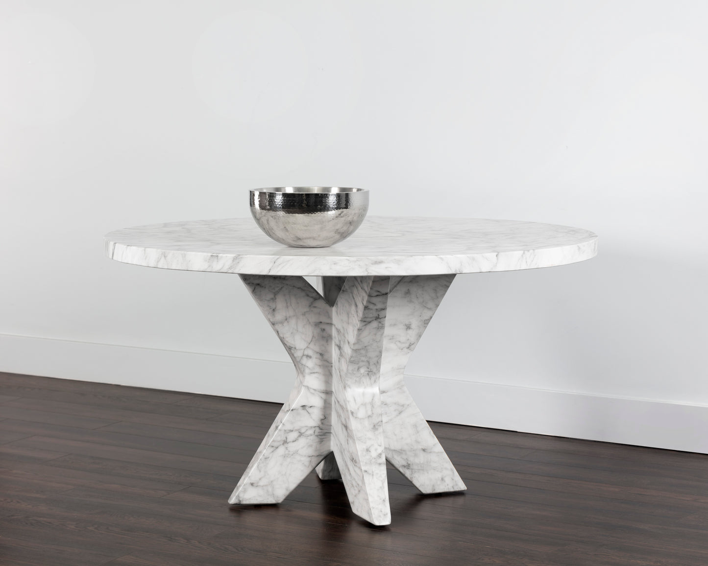 NAHLA CYPHER DINING TABLE BASE - MARBLE LOOK - WHITE