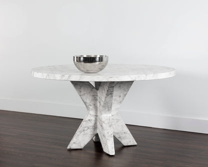 NAHLA CYPHER DINING TABLE BASE - MARBLE LOOK - WHITE