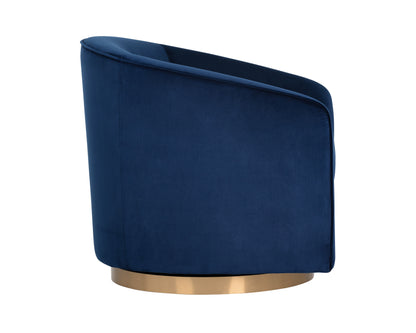 NAHLA HAZEL SWIVEL LOUNGE CHAIR - GOLD - NAVY BLUE SKY