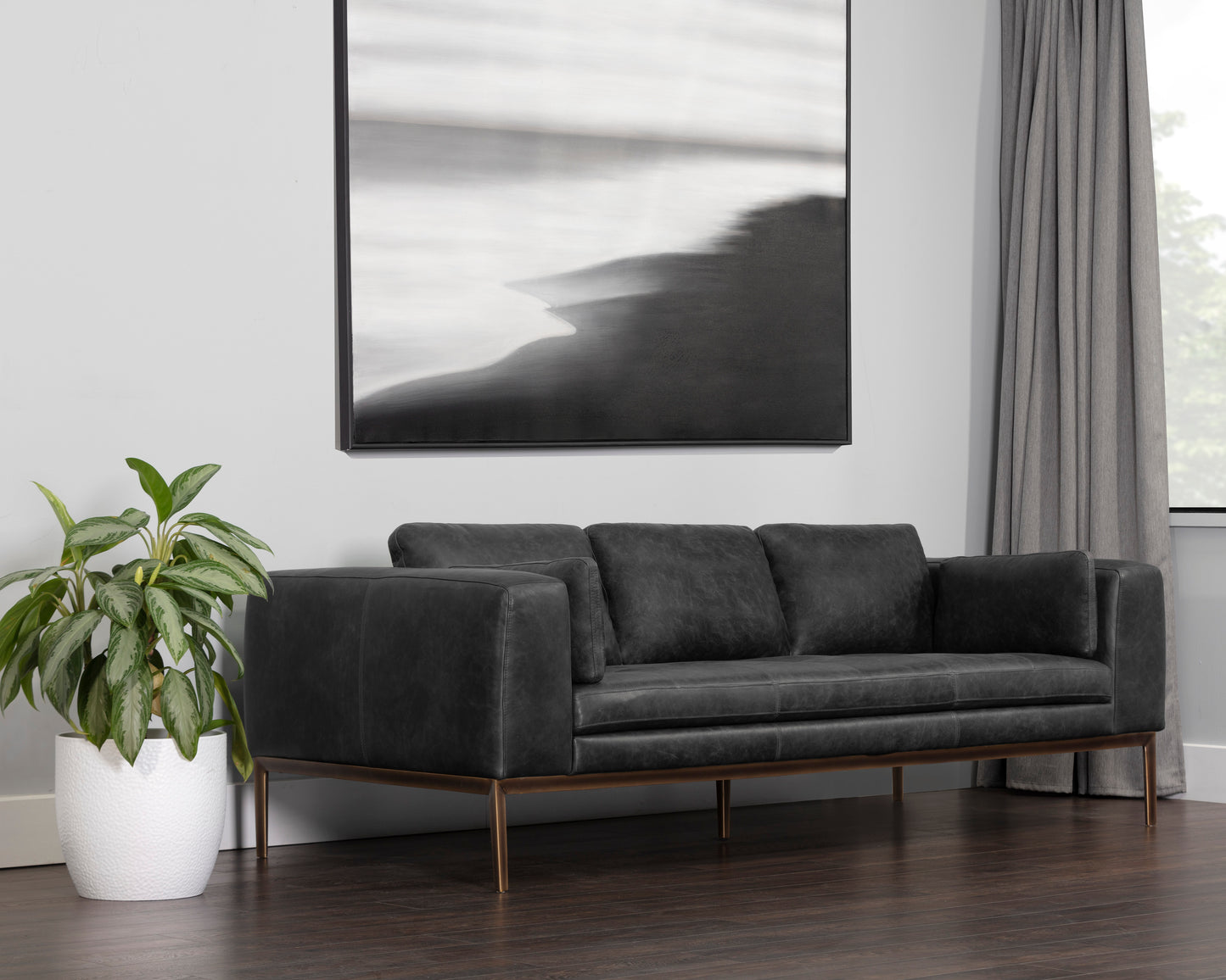 NAHLA BURR SOFA - SERBIA BLACK LEATHER