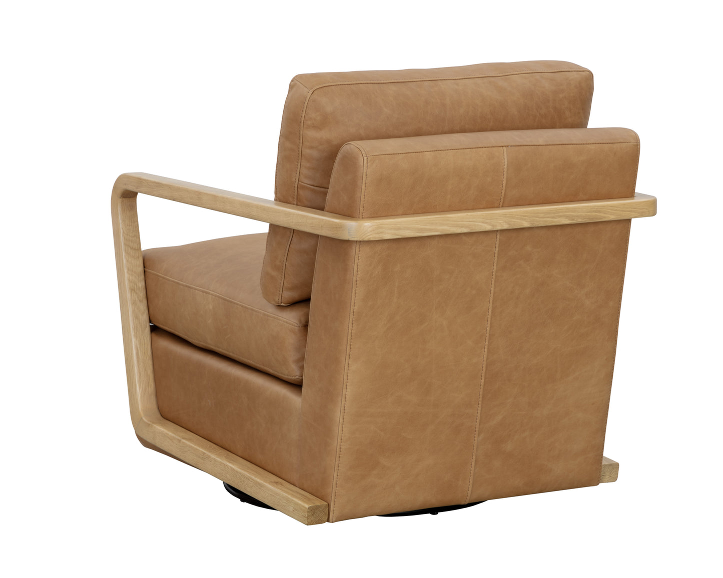 NAHLA CASTELL SWIVEL LOUNGE CHAIR - RUSTIC OAK - LUDLOW SESAME LEATHER
