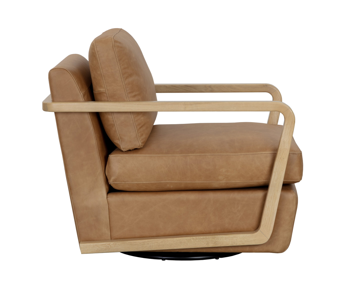 NAHLA CASTELL SWIVEL LOUNGE CHAIR - RUSTIC OAK - LUDLOW SESAME LEATHER