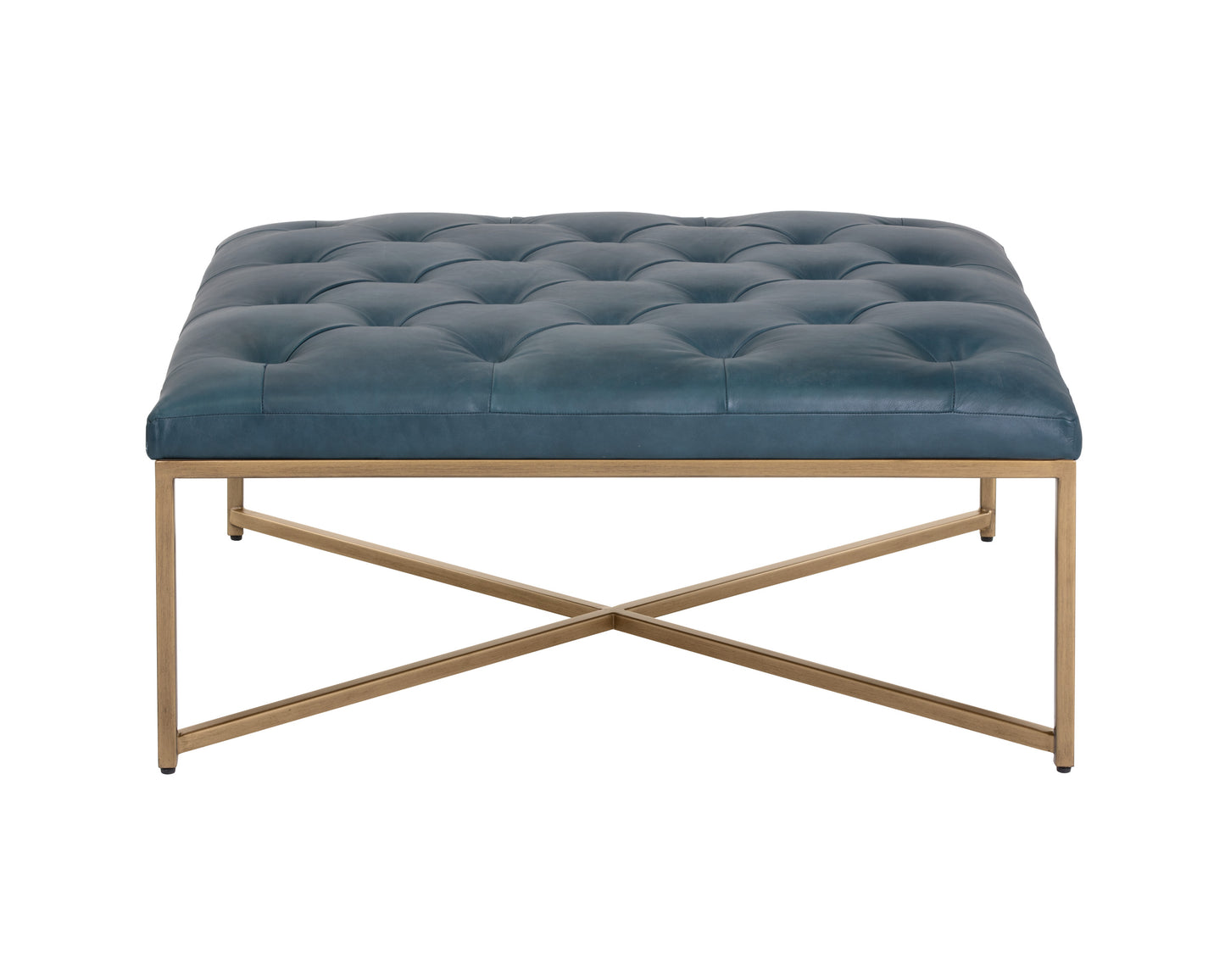 NAHLA ENDALL OTTOMAN - ANTIQUE BRASS - VINTAGE PEACOCK LEATHER