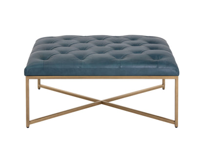 NAHLA ENDALL OTTOMAN - ANTIQUE BRASS - VINTAGE PEACOCK LEATHER