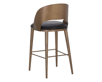 NAHLA DEZIRAE BARSTOOL - ANTIQUE BRASS - CHARCOAL BLACK LEATHER
