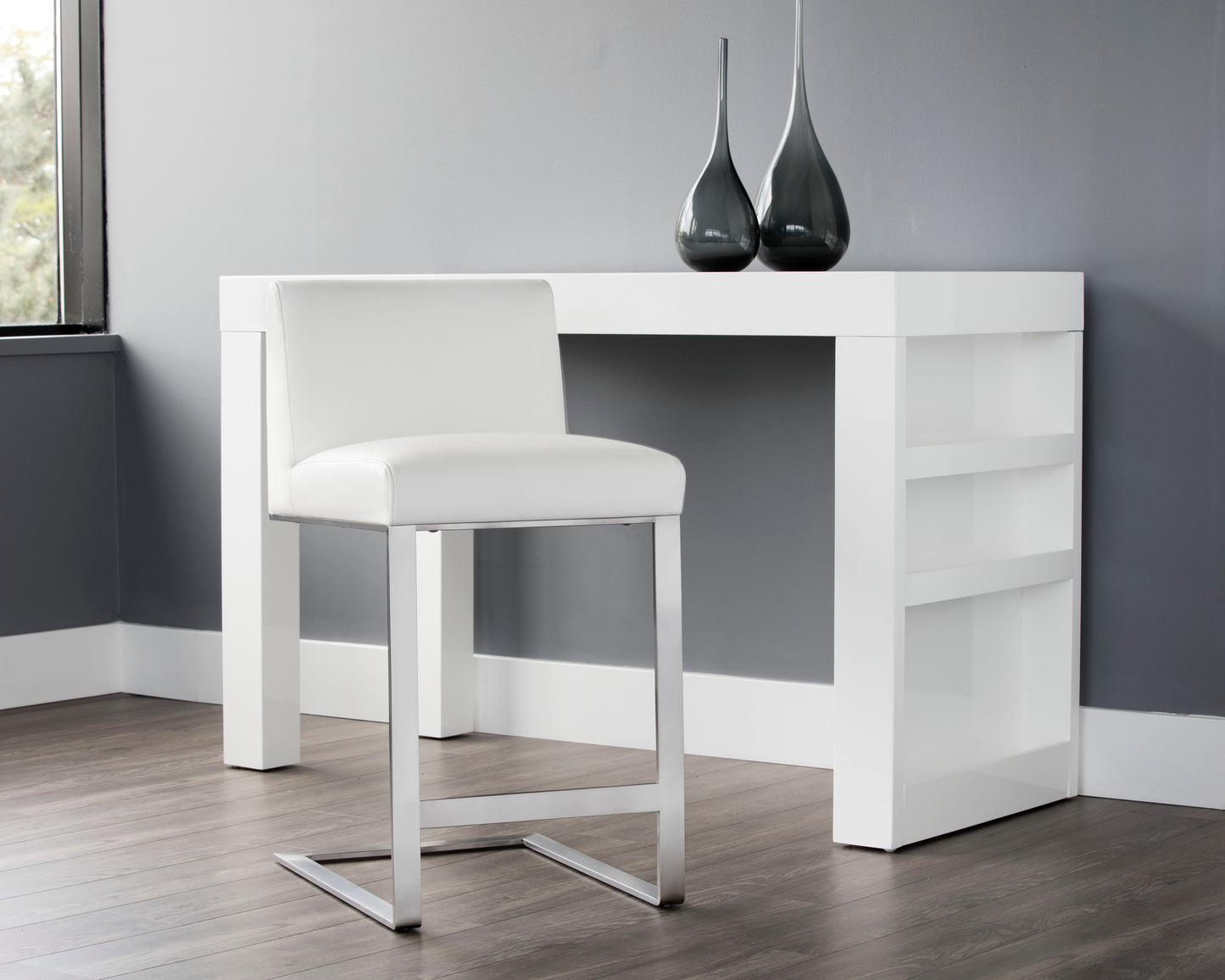 NAHLA DEAN COUNTER STOOL - STAINLESS STEEL - CANTINA WHITE
