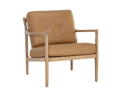 NAHLA GILMORE LOUNGE CHAIR - LIGHT OAK - SAHARA CAMEL LEATHER