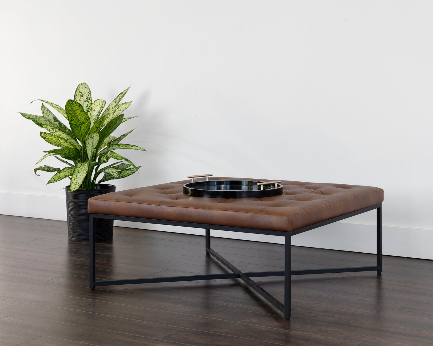 NAHLA ENDALL OTTOMAN - BLACK - BRAVO COGNAC
