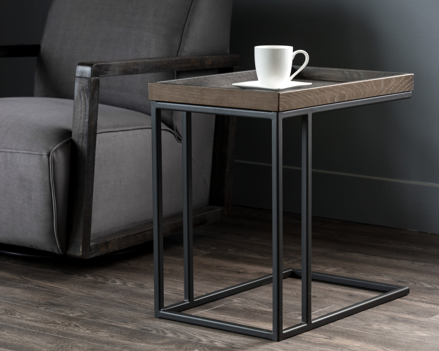 NAHLA ARDEN C-SHAPED SIDE TABLE - BLACK - CHARCOAL GREY