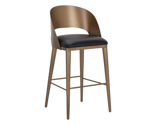 NAHLA DEZIRAE BARSTOOL - ANTIQUE BRASS - CHARCOAL BLACK LEATHER