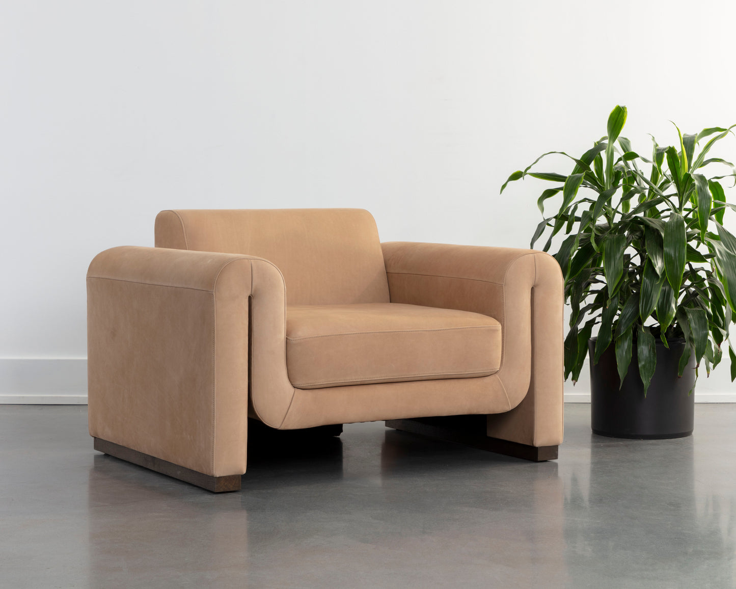 NAHLA ROMER ARMCHAIR - DISTRESSED BROWN - NUBUCK TAN LEATHER