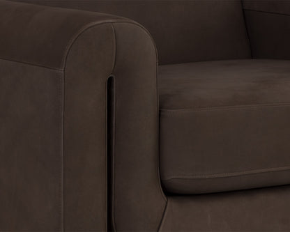 NAHLA ROMER ARMCHAIR - BRUSHED GOLD - NUBUCK COCOA LEATHER