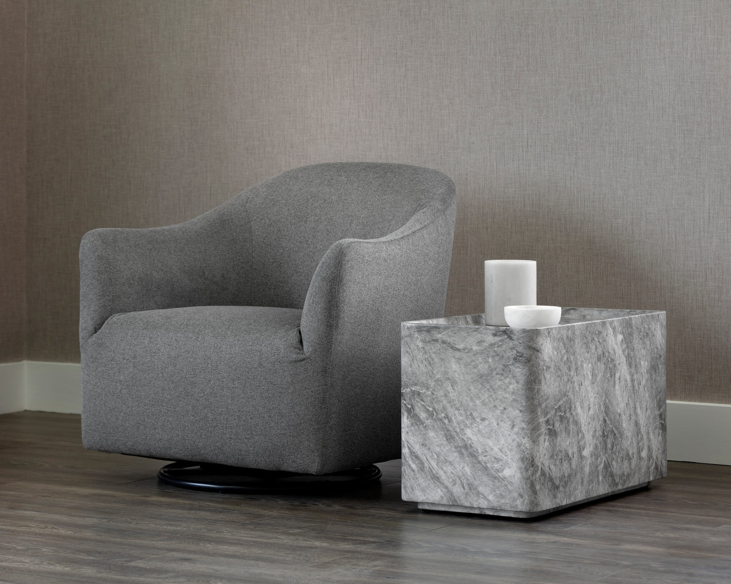 NAHLA LIZA SIDE TABLE - MARBLE LOOK - GREY