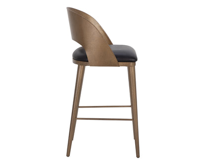 NAHLA DEZIRAE BARSTOOL - ANTIQUE BRASS - CHARCOAL BLACK LEATHER