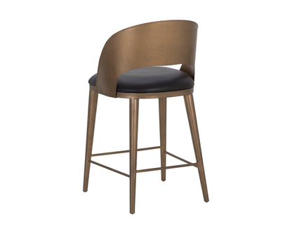 NAHLA DEZIRAE COUNTER STOOL - ANTIQUE BRASS - CHARCOAL BLACK LEATHER