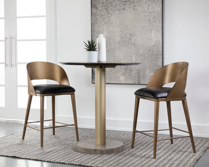 NAHLA DEZIRAE COUNTER STOOL - ANTIQUE BRASS - CHARCOAL BLACK LEATHER