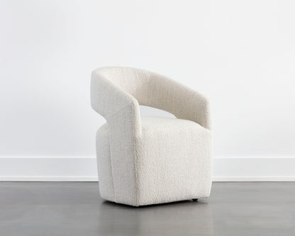 NAHLA LLORET WHEELED DINING ARMCHAIR - MERINO PEARL