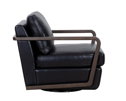 NAHLA CASTELL SWIVEL LOUNGE CHAIR - BROWN - CORTINA BLACK LEATHER