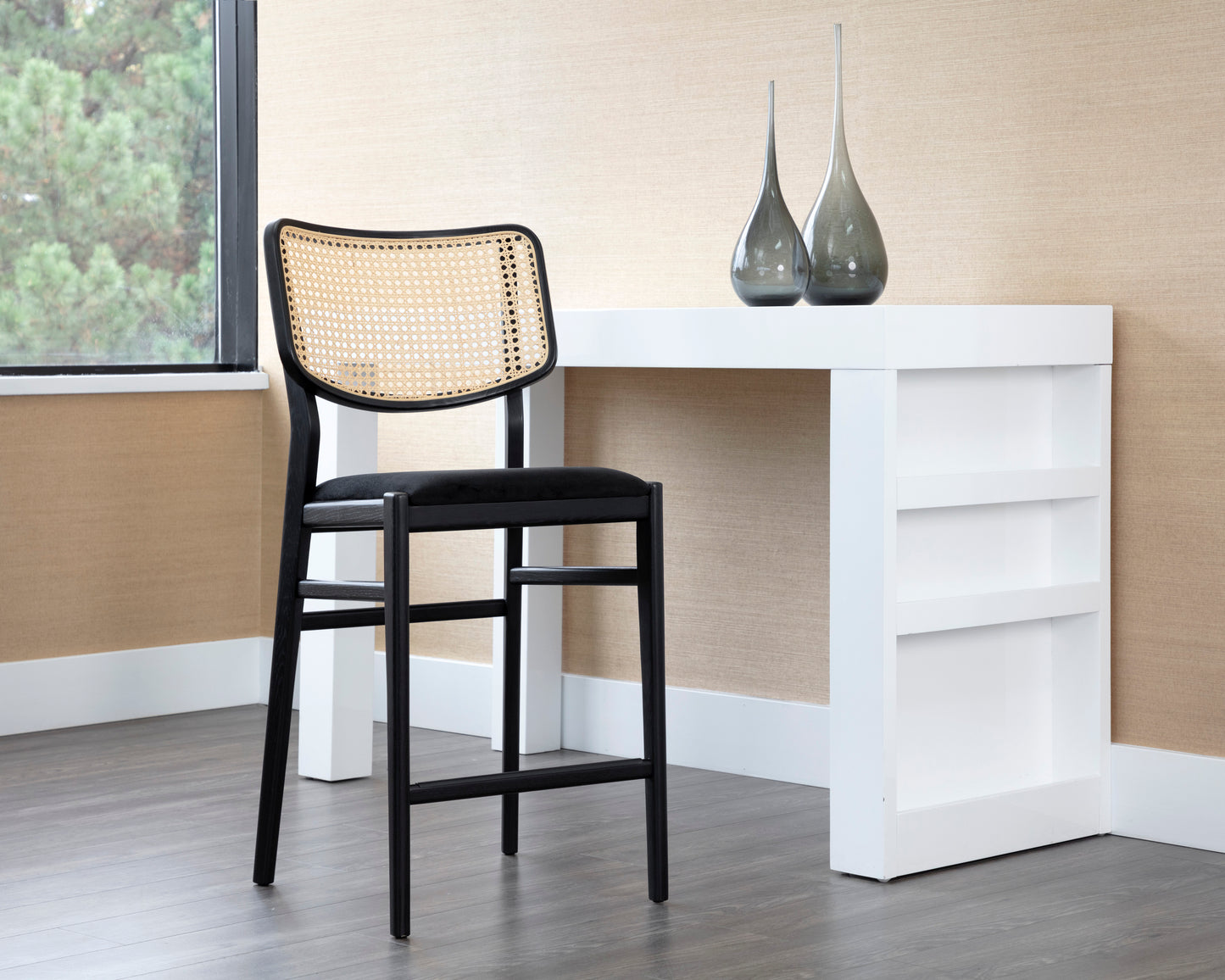 NAHLA ANNEX COUNTER STOOL - VELVET BLACK / NATURAL