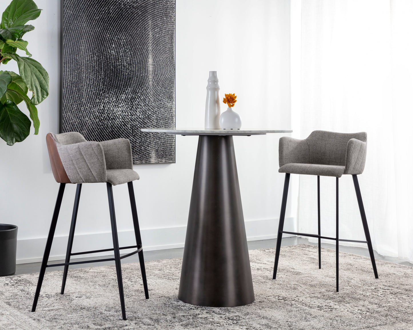 NAHLA GRIFFIN BARSTOOL - NOVEMBER GREY / BRAVO COGNAC