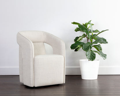 NAHLA KENDRICK WHEELED DINING ARMCHAIR - MOTO STUCCO