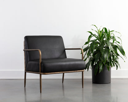 NAHLA LATHAN LOUNGE CHAIR - CHARCOAL BLACK LEATHER