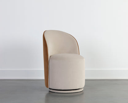 NAHLA CAVOLI SWIVEL DINING CHAIR - MEG TAUPE / MEG GOLD