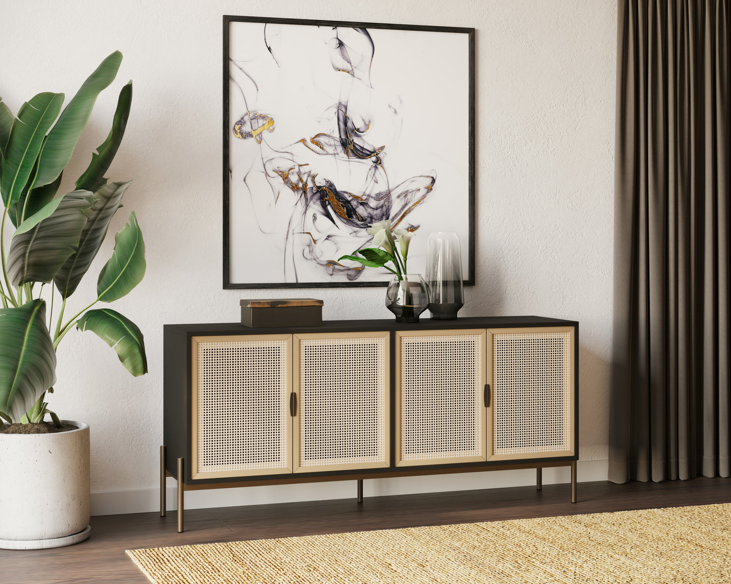NAHLA AVIDA SIDEBOARD - LARGE - GOLD - BLACK/NATURAL