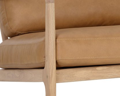 NAHLA GILMORE LOUNGE CHAIR - LIGHT OAK - SAHARA CAMEL LEATHER