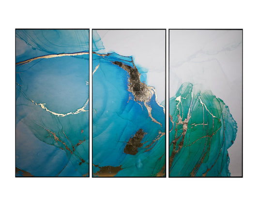 NAHLA BLUE LAGOON (SET OF 3) - 30" X 60" - CHARCOAL FLOATER FRAME