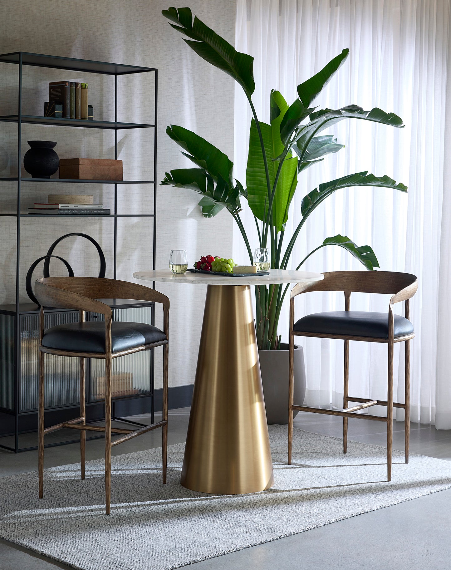 NAHLA ZANATTA COUNTER STOOL - CHARCOAL BLACK LEATHER