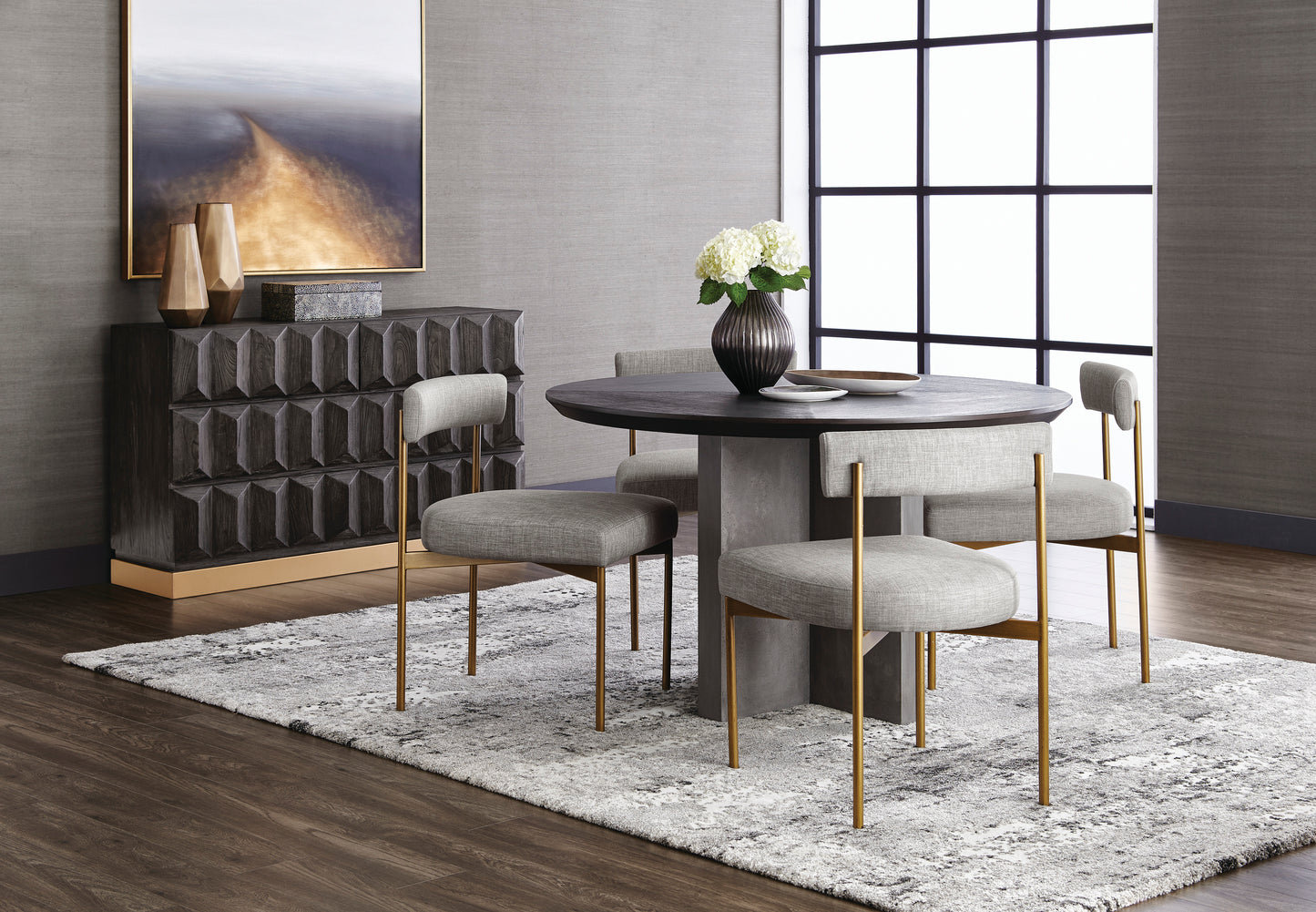 NAHLA SENECA DINING CHAIR - ANTIQUE BRASS - ARENA CEMENT