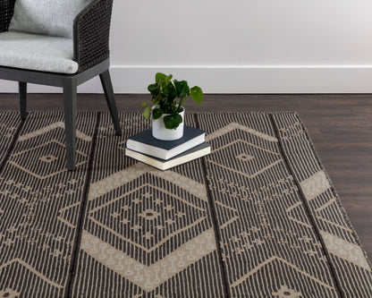 NAHLA ASANA HAND-WOVEN RUG - BLACK / TAN - 5' X 8'