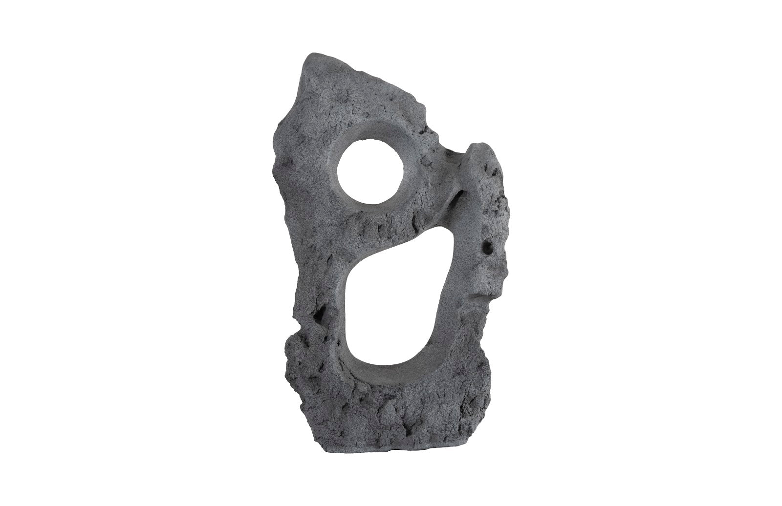 Colossal Cast Stone Sculpture, Two Holes, Charcoal Stone