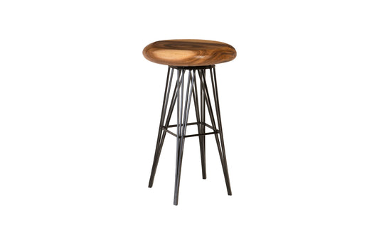 String Bar Stool on Black Metal Legs, Swivel Seat, Natural