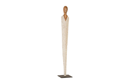 Vested Female Sculpture, Large, Chamcha, Natural, White, Gold