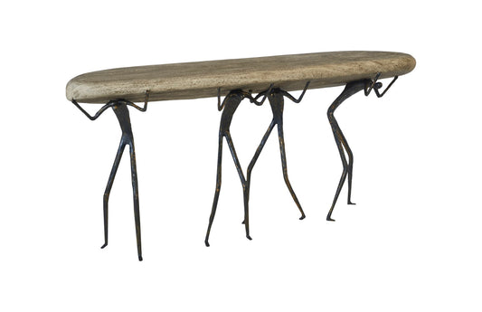 Atlas Console Table, Gray Stone Finish, Metal