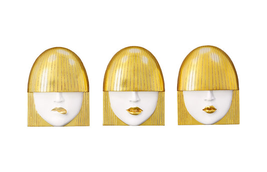 Fashion Faces Wall Art, Small, White and Gold Leaf, Set of 3