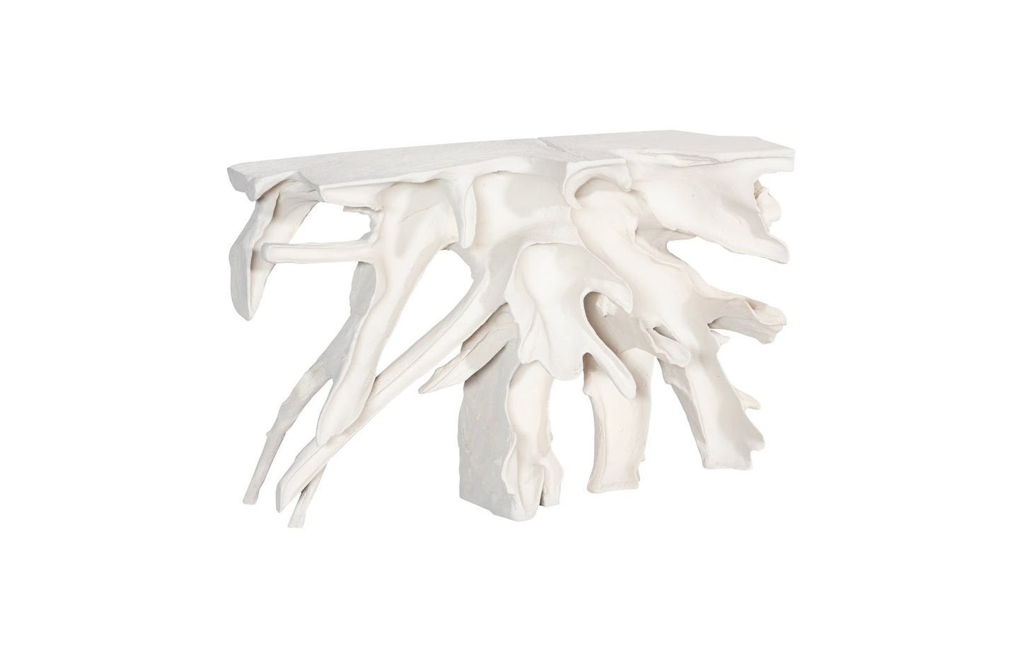 Cast Teak Root Console, White Stone